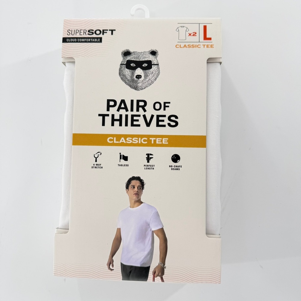 Pair of Thieves Classic Tee Undershirt 2 Pack Modern Men Size Large White Solid